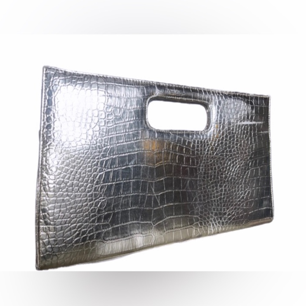 Large Silver Clutch With Red Interior